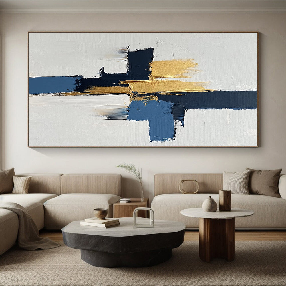 Blue and Gold Abstract Painting with Bold Strokes GER440