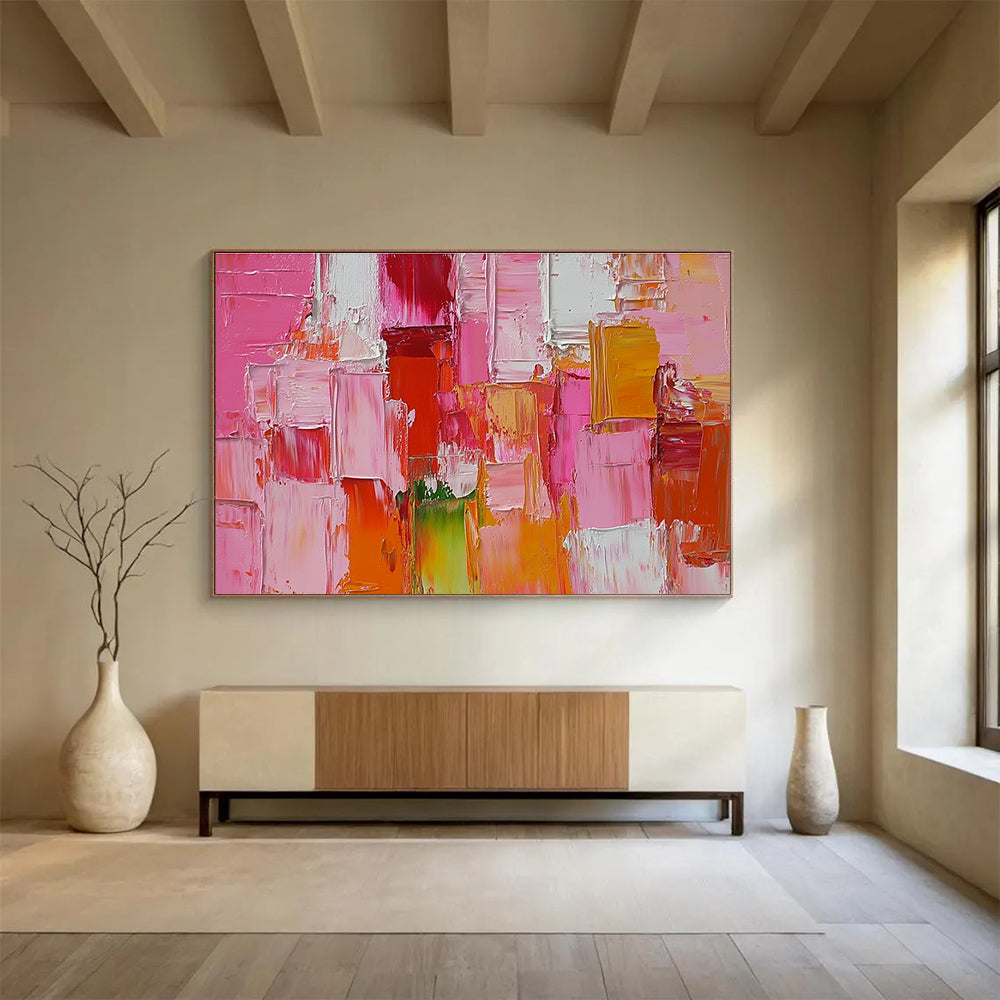 Colorful Block Abstract Painting with Pink and Orange Tones DYP271