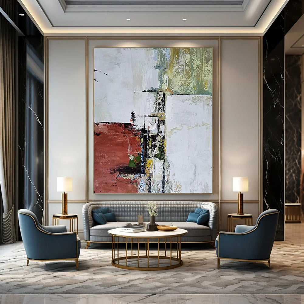 Red Green White Abstract Painting ADGE039
