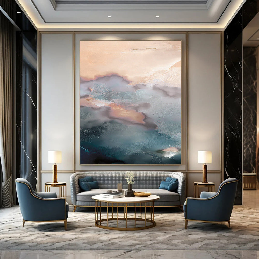 Blush and Teal Cloud - like Abstract Painting ADGE164
