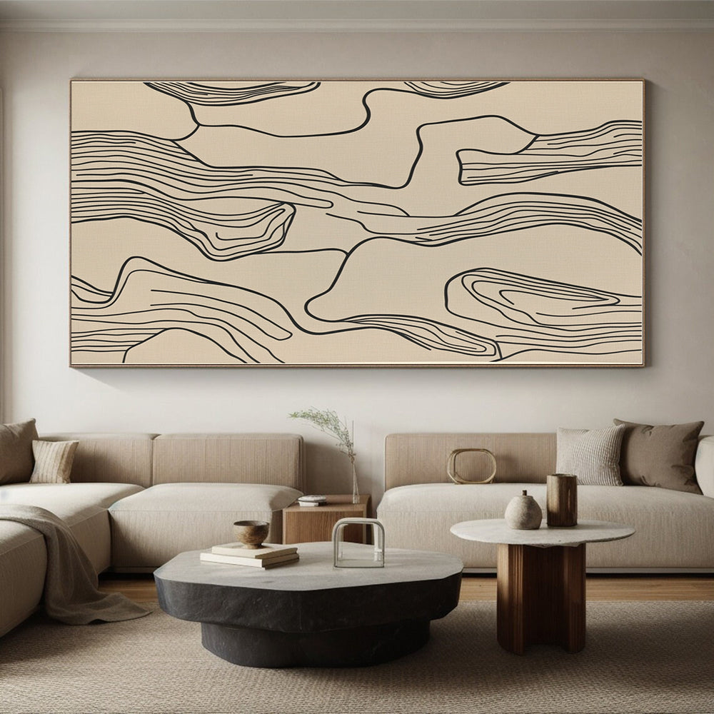 Line - Art Abstract with Black Lines on Beige GER268