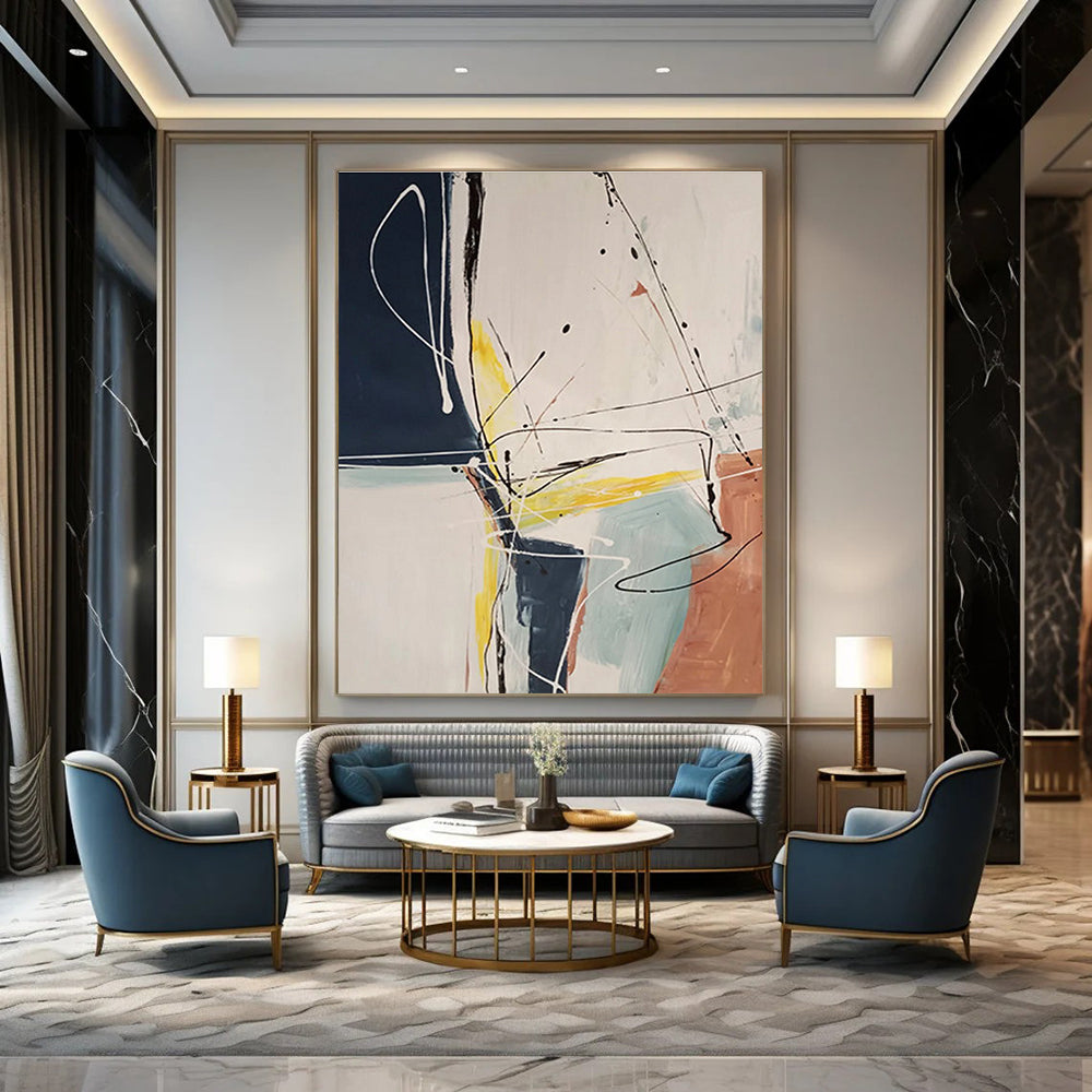 Black Yellow Blue Abstract Painting ADGE037