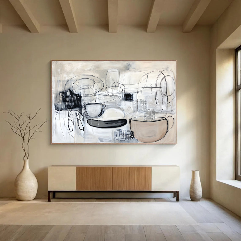 Abstract Still Life in Gray Painting with Line Work DYP547