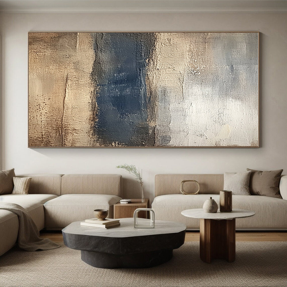 Beige and Blue Abstract Painting with Earthy Vibes GER454