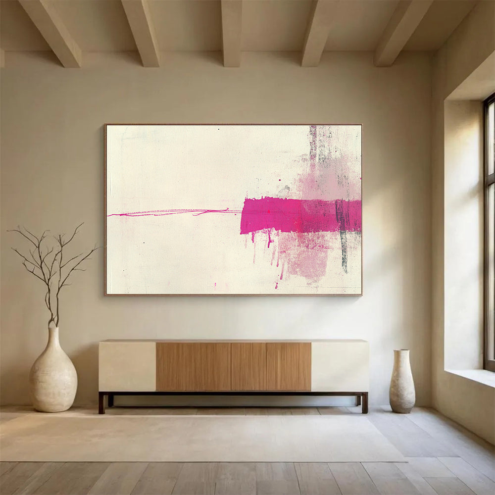 Pink and White Minimalist Abstract Painting with Bold Strokes DYP141