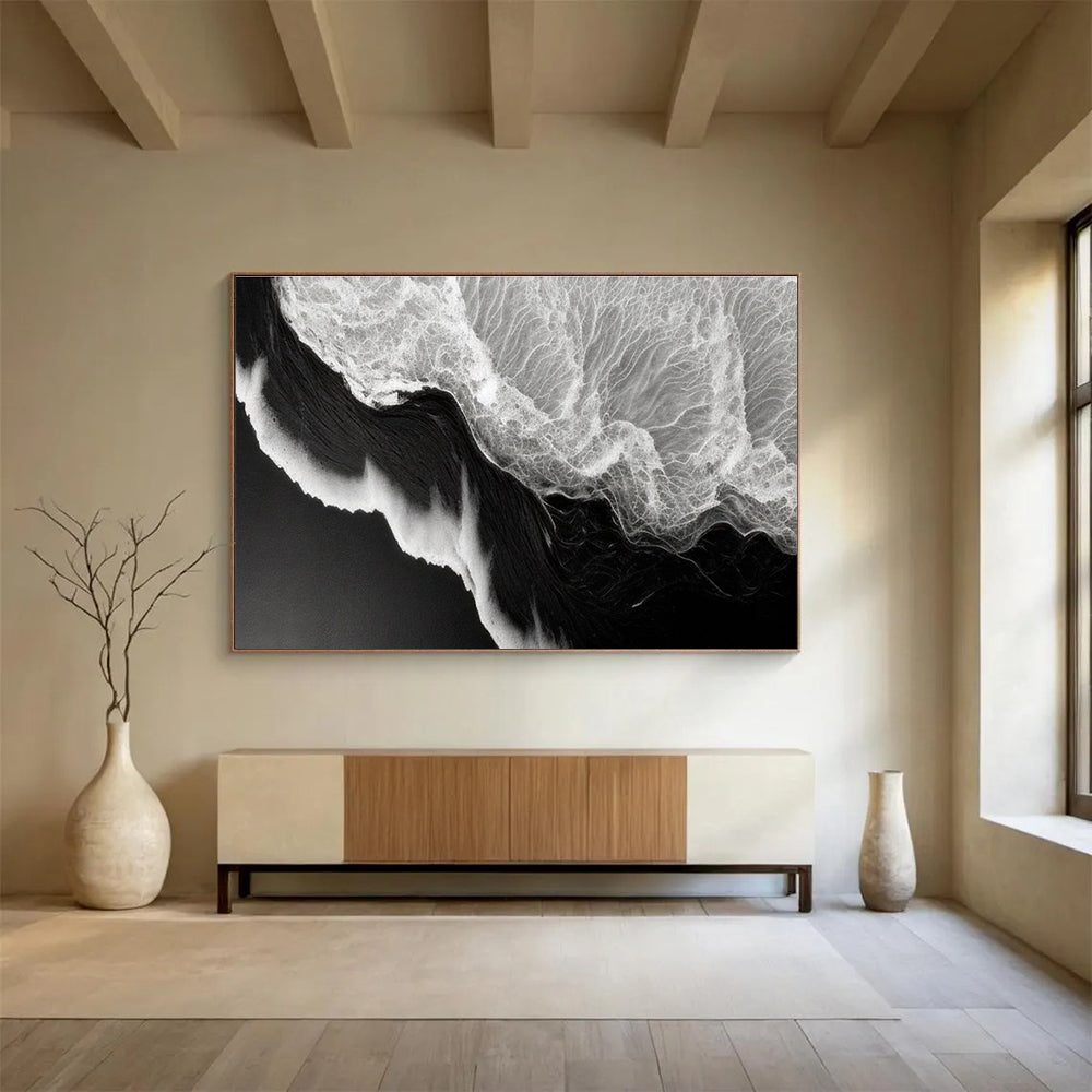 Black White Wave Abstract Painting THY074