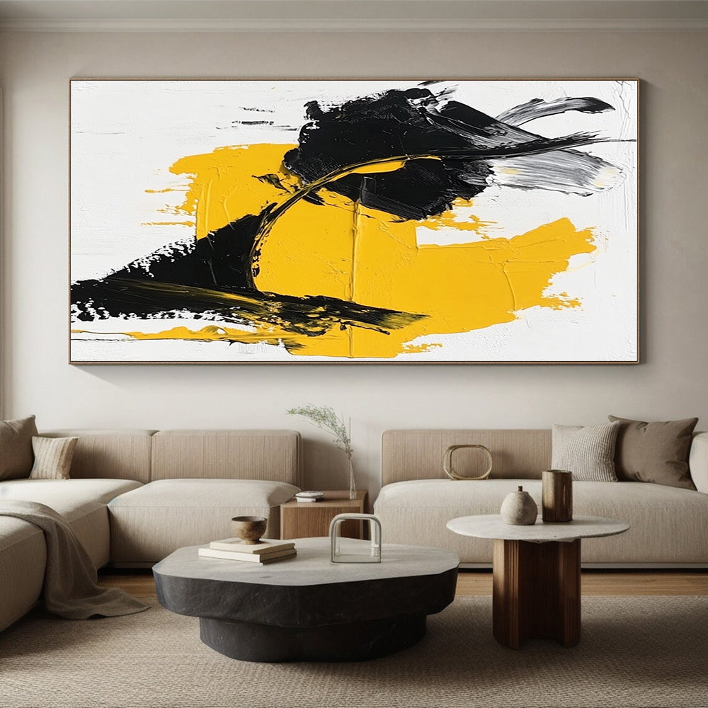 Yellow Black White Abstract Painting with Bold Shapes GER742