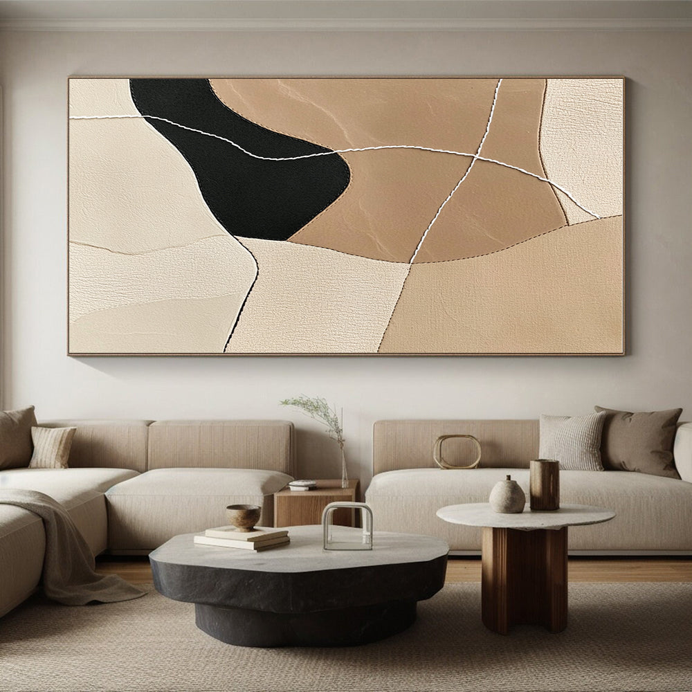 Beige Leather Patchwork Abstract Painting GER853