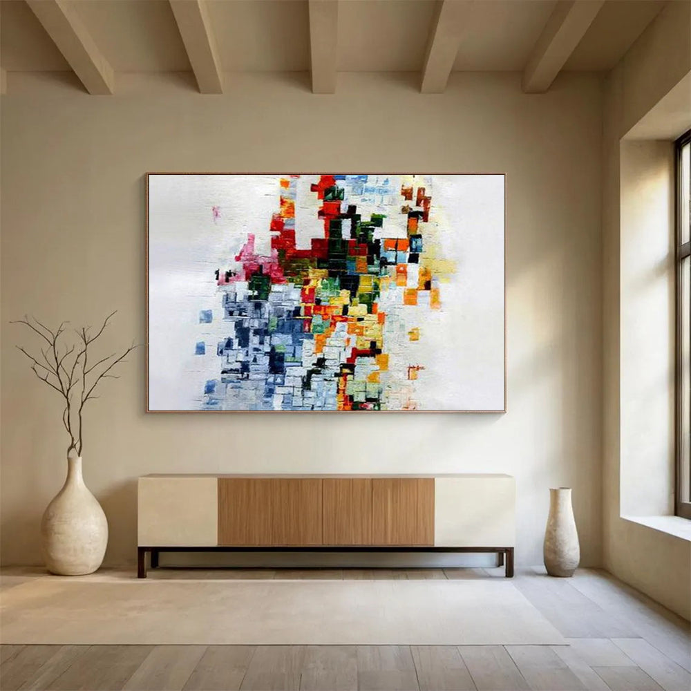 Colorful Mosaic - Style Abstract Painting with Diverse Square Hues THY288