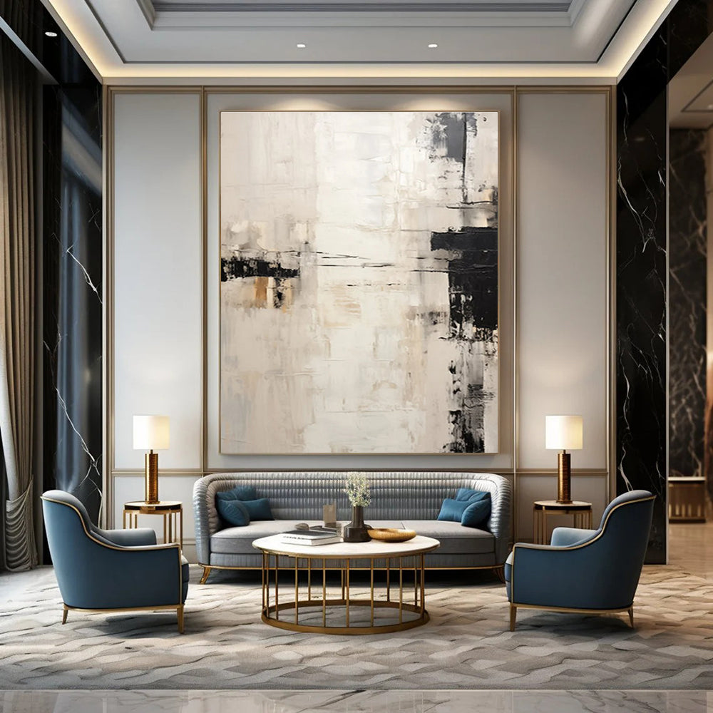 Monochromatic Minimalist Abstract Painting with Black and Beige ADGE131