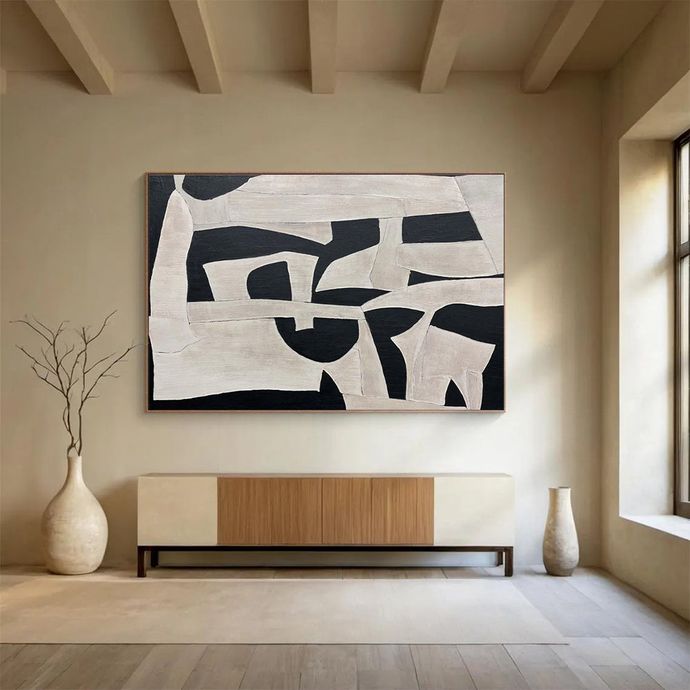 Black and White Geometric Shapes Abstract Painting THY092