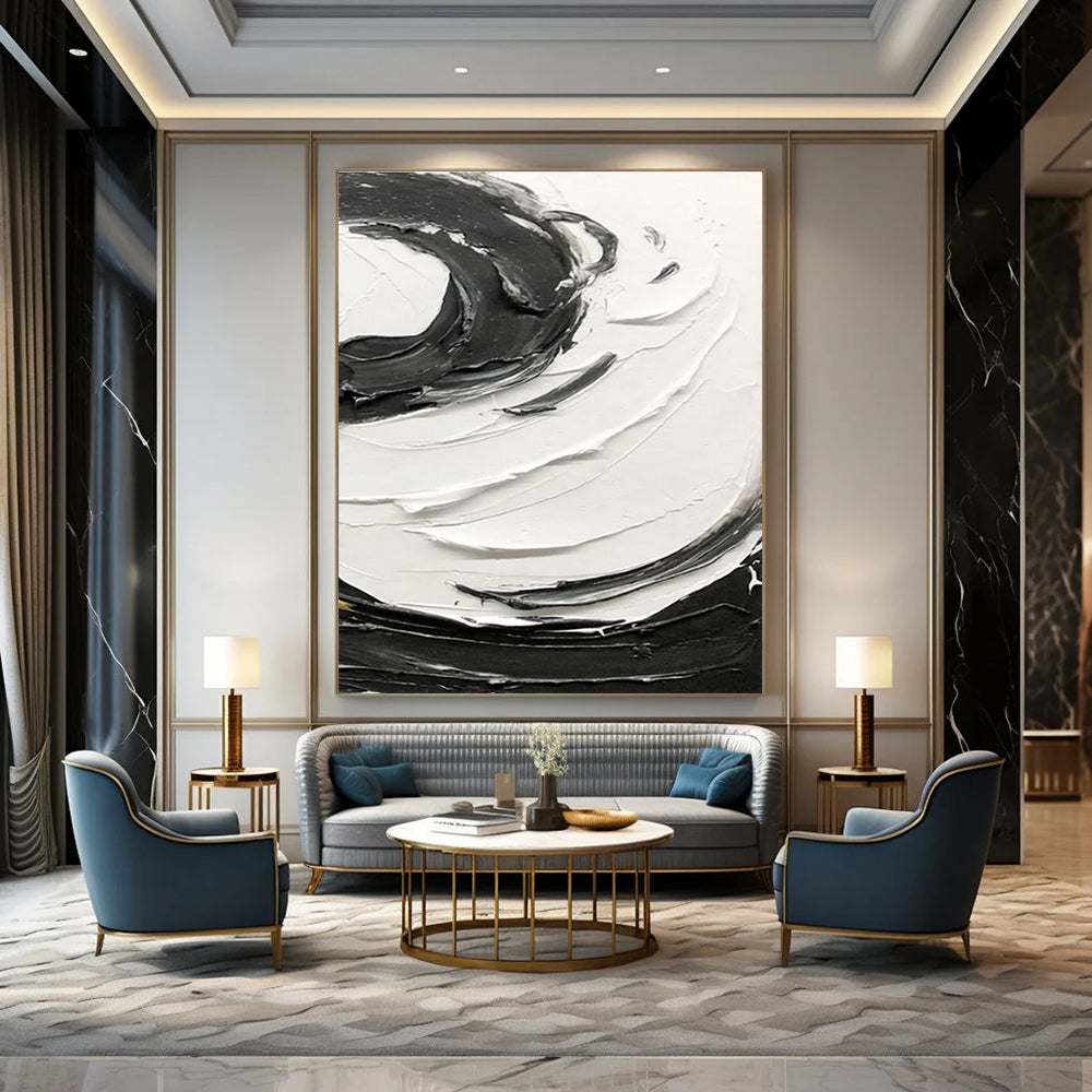 Black and White Textured Swirl Abstract Painting ADGE380
