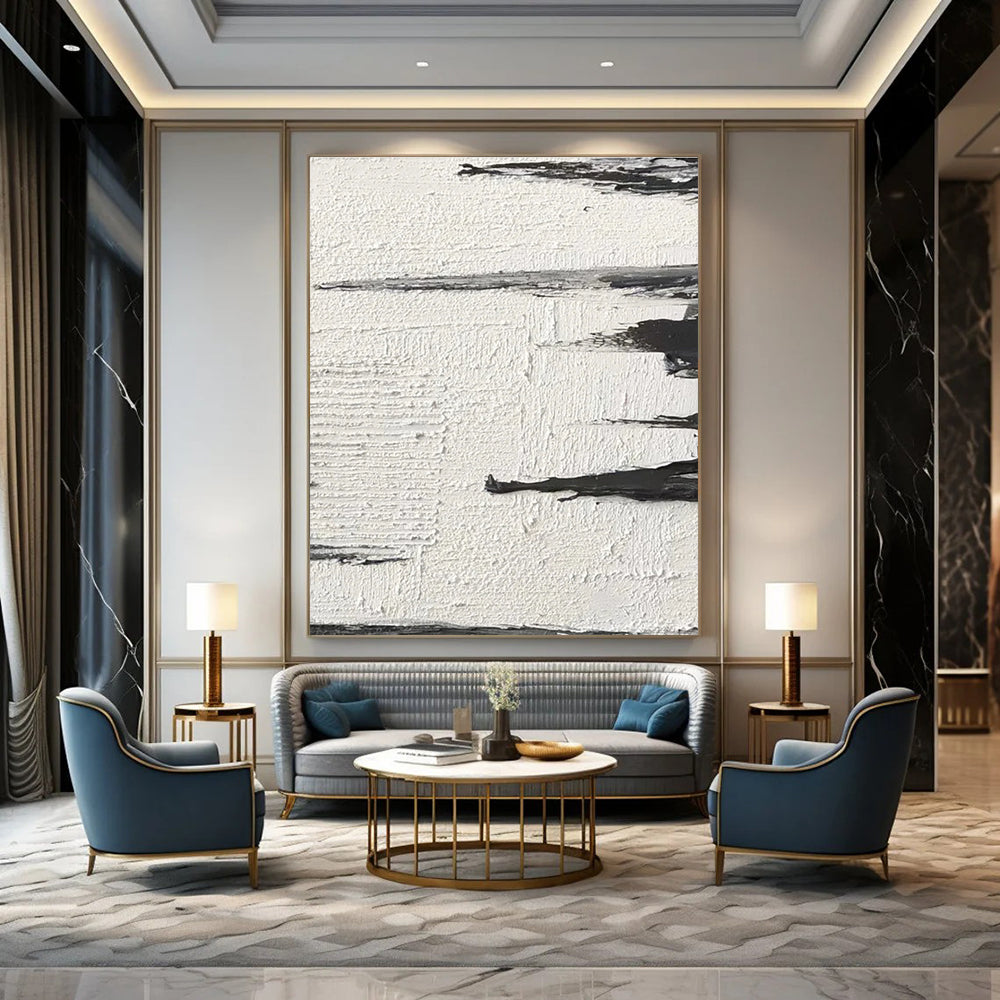 Black and White Subtle Textured Abstract Painting ADGE384