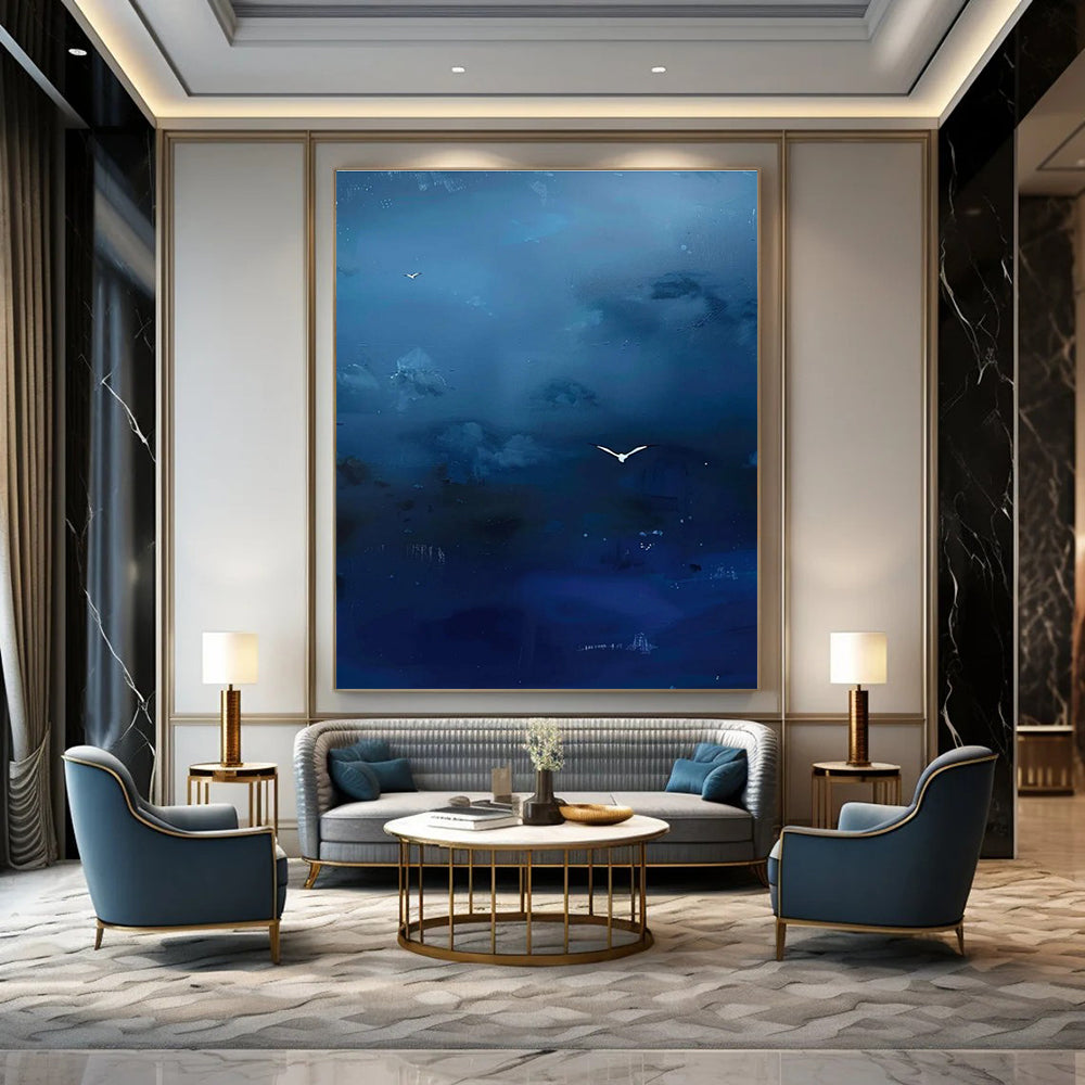 Blue Sky with White Birds Abstract Painting with Subtle Details ADGE507