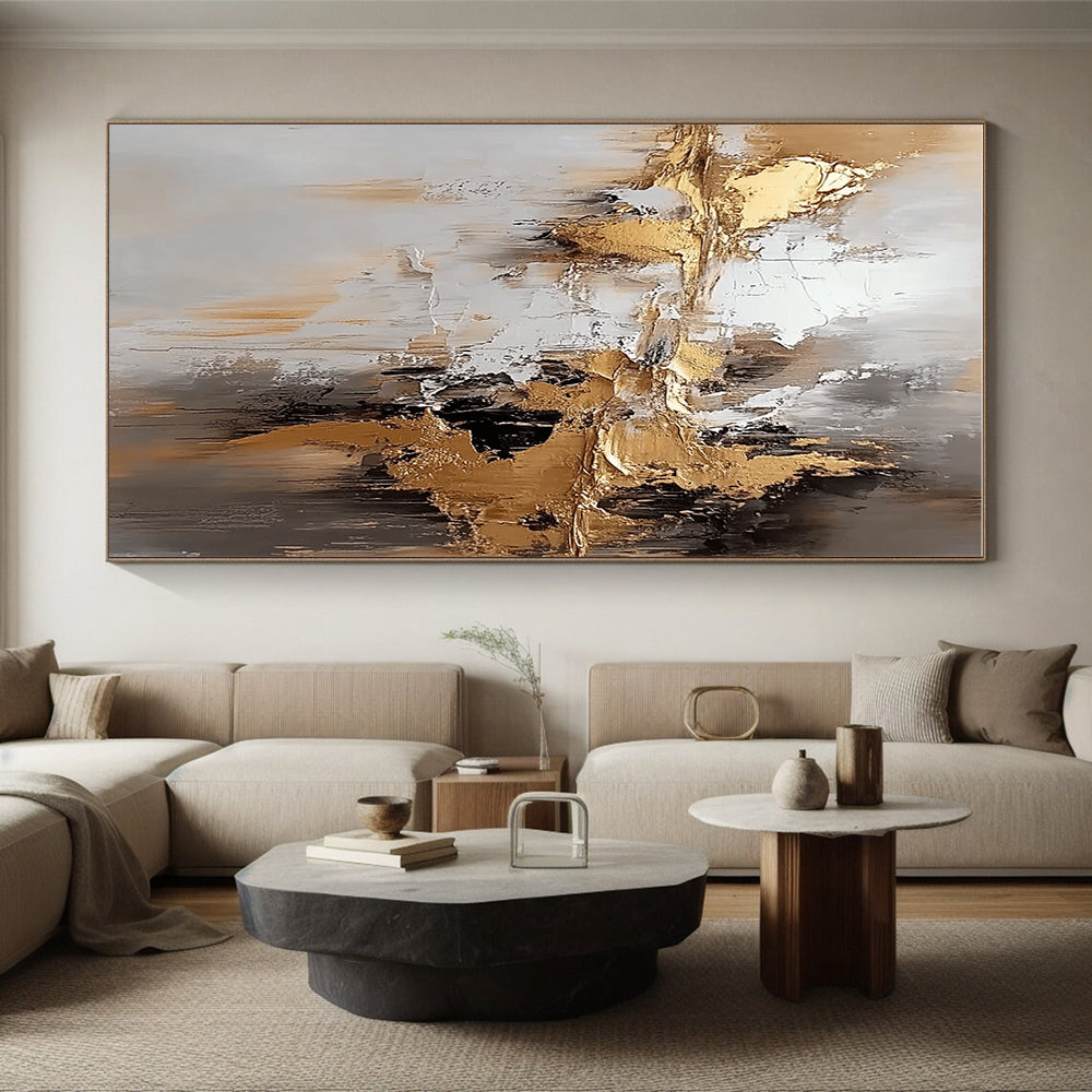 Gold Gray and Black Abstract Painting with Textured Gold GER665