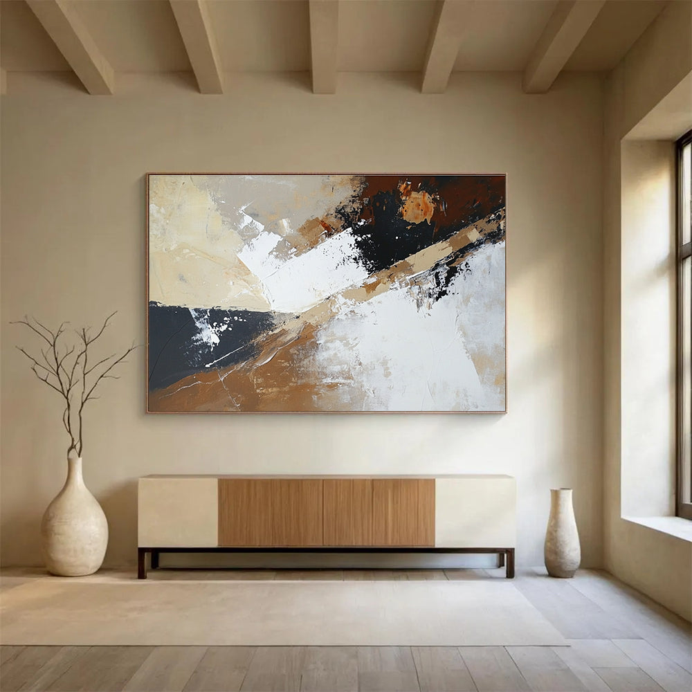 Beige Black White Abstract Painting with Dynamic Angles DYP486