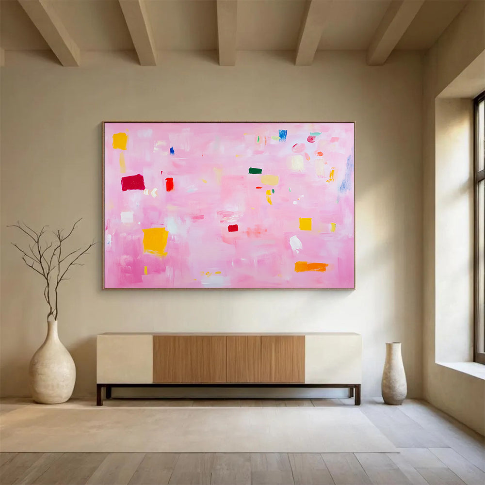 Pink - Toned Pastel Abstract Painting with Colorful Shapes DYP127