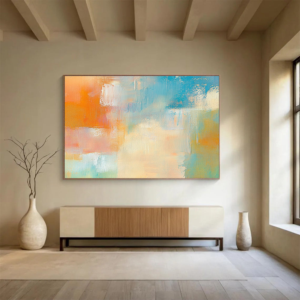 Colorful Abstract Blocks Painting with Orange Blue and Pink Hues DYP283