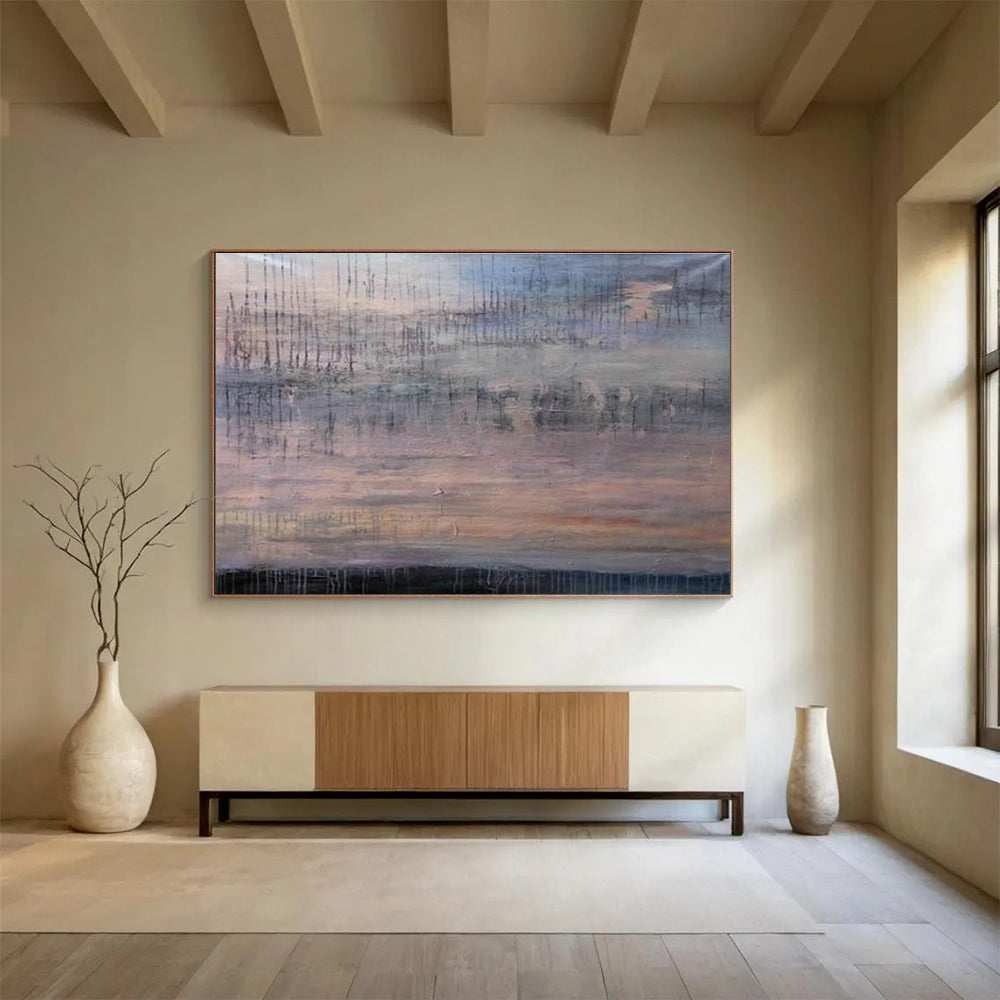 Dripping Sky Abstract Painting with Muted Pastel Tones THY150