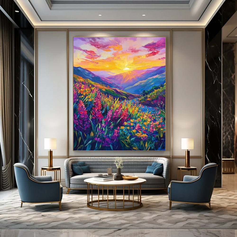 Colorful Mountain Sunset Abstract Painting with Lush Landscapes ADGE526