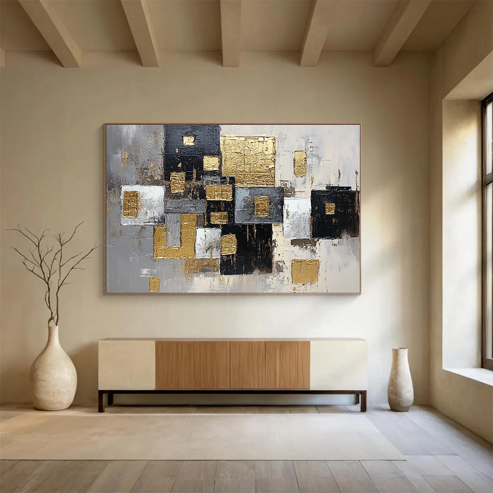 Gold and Black Geometric Abstract Painting DYP476
