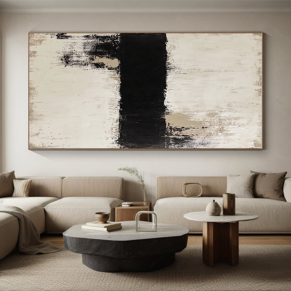 Black Beige and White Abstract Painting with Textured Layers GER637