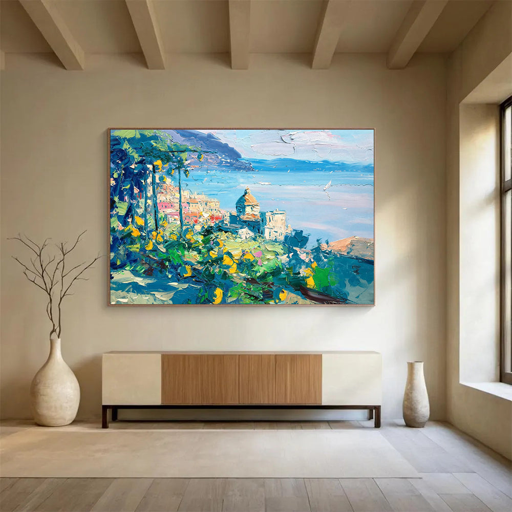 Coastal Town with Lemons Abstract Painting THY445