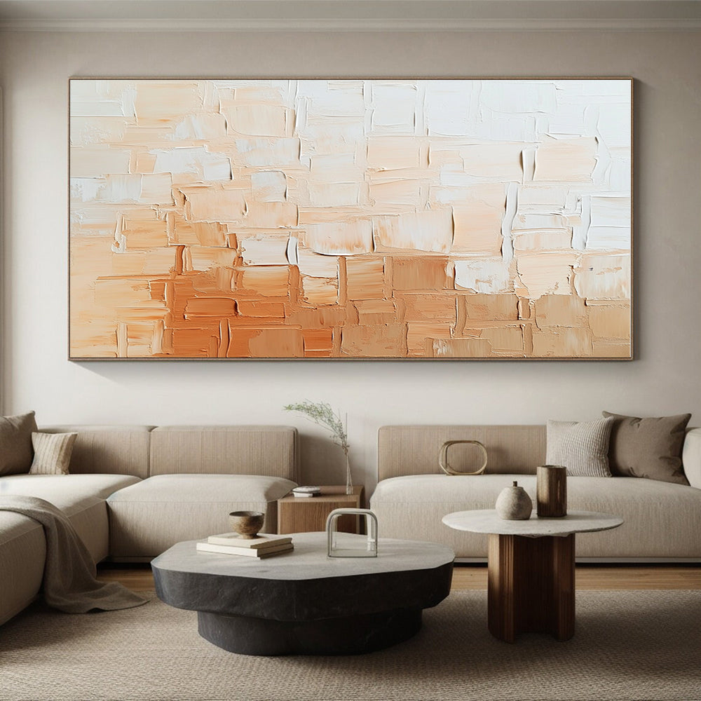 Beige White Textured Squares Abstract Painting GER864