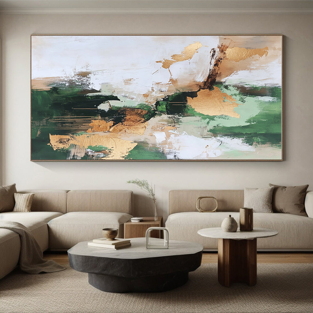 Green Gold and Beige Abstract Painting with Natural Luxury GER528