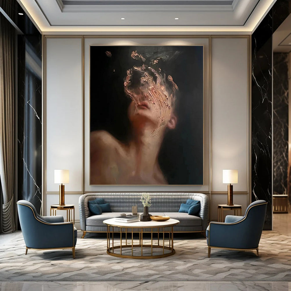 Dark - toned Portrait Abstract Painting with Textured Details ADGE315