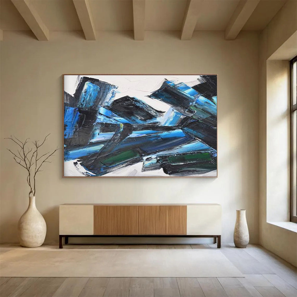 Blue - Black Abstract Blocks Painting with Deep and Vibrant Tones THY284