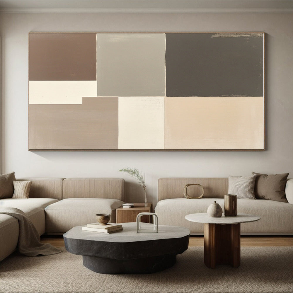 Neutral Toned Color Block Abstract Painting with Geometric Forms GER003