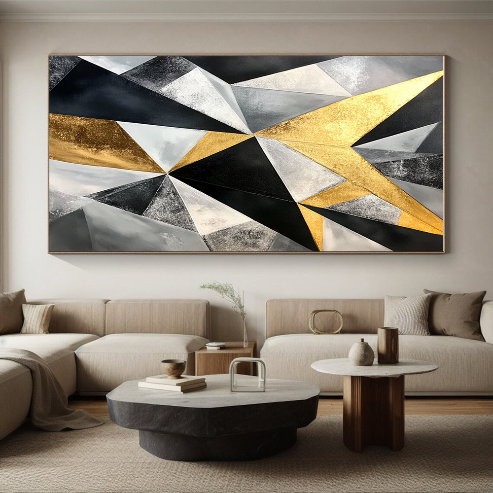 Geometric Gold Abstract Painting with Sharp Angles GER446