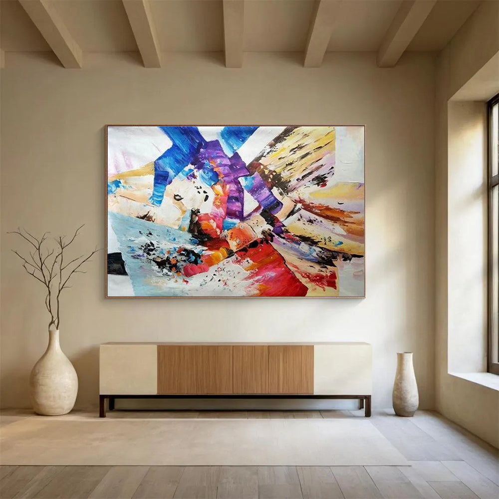 Colorful Geometric Collage Abstract Painting with Mixed Shapes and Hues THY283