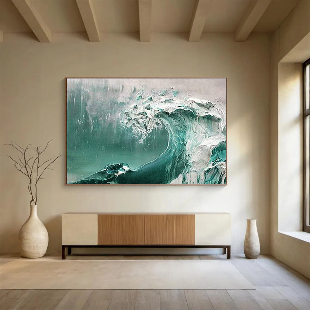 Turquoise Wave Abstract Painting with Textured Layers THY232