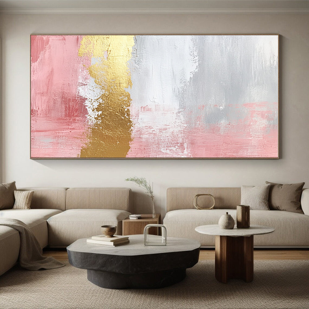 Pink and Gold Abstract Painting with Soft Textures GER443