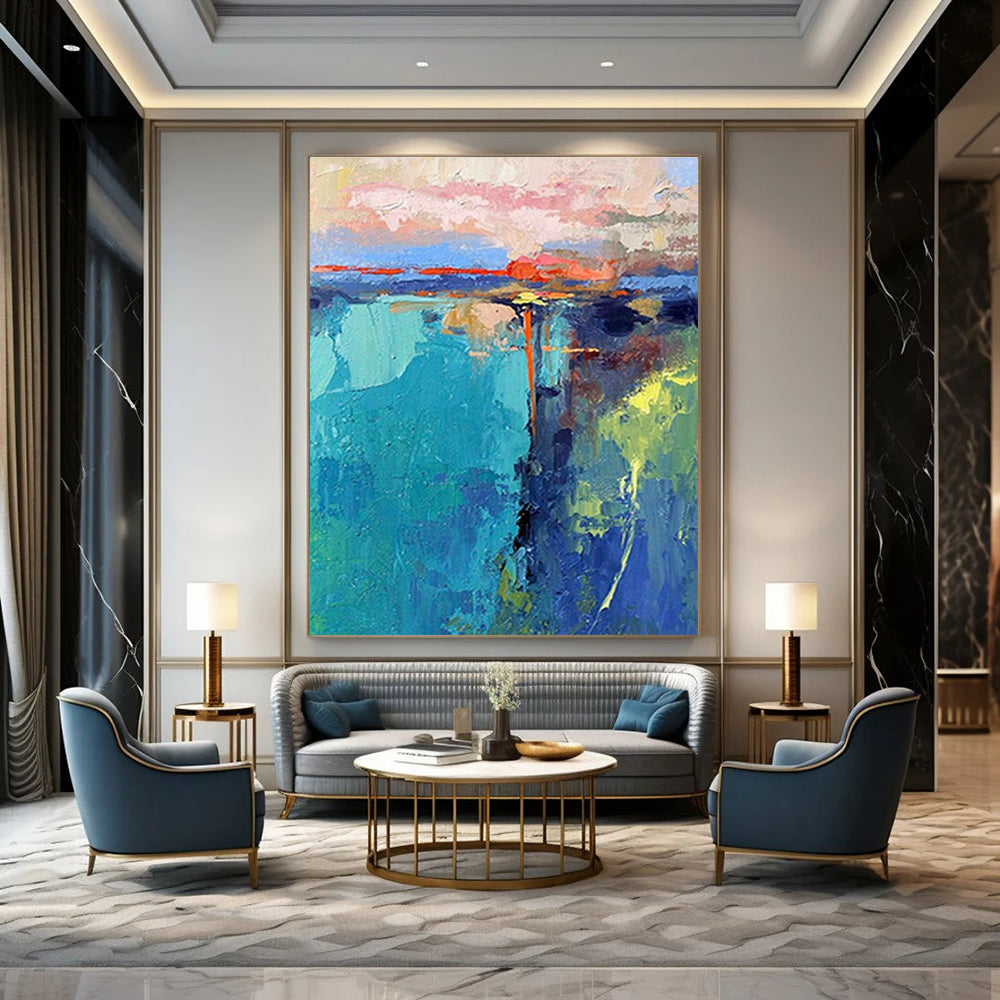 Large Hand-Painted Abstract Painting for Entryway and Cottage Bedroom DLZ1597