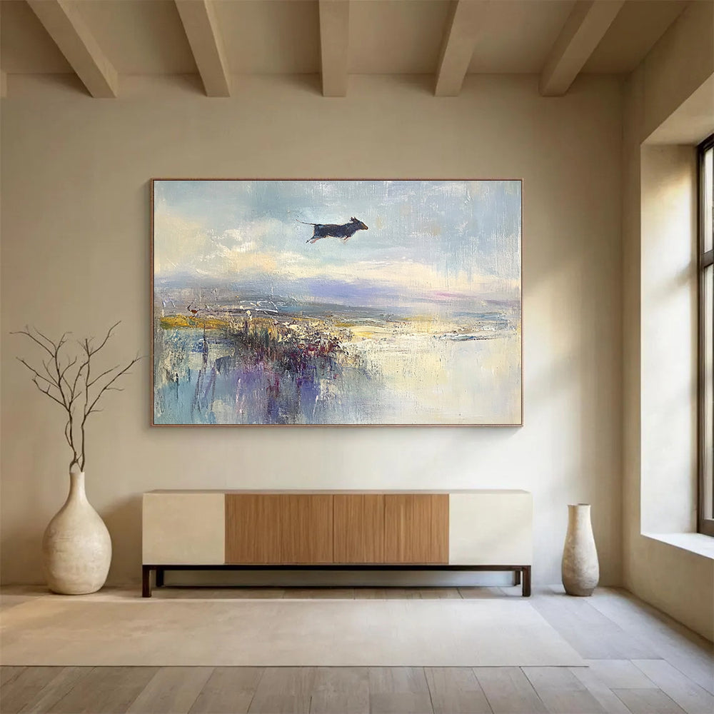 Dog in Flight Impressionist Abstract Painting DYP076