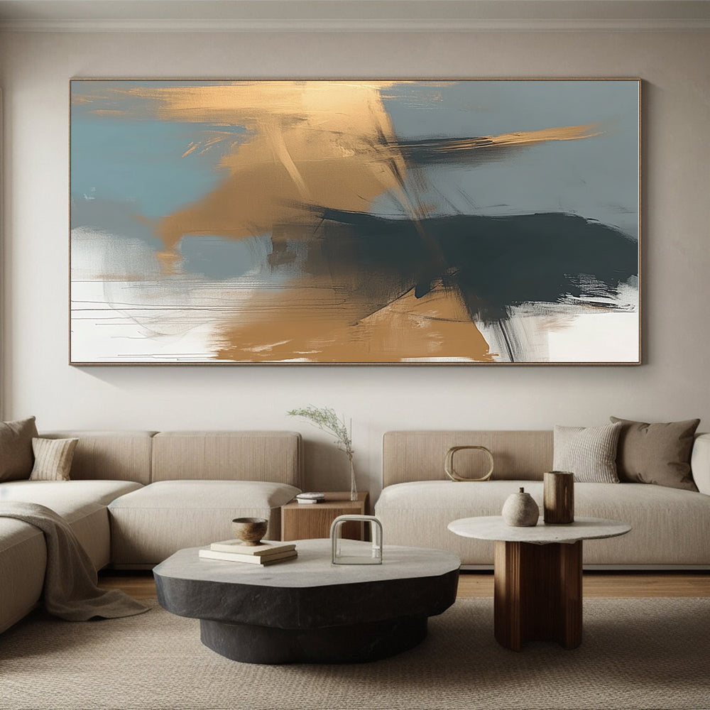 Gray Gold Abstract Painting with Fluid Brushstrokes GER780