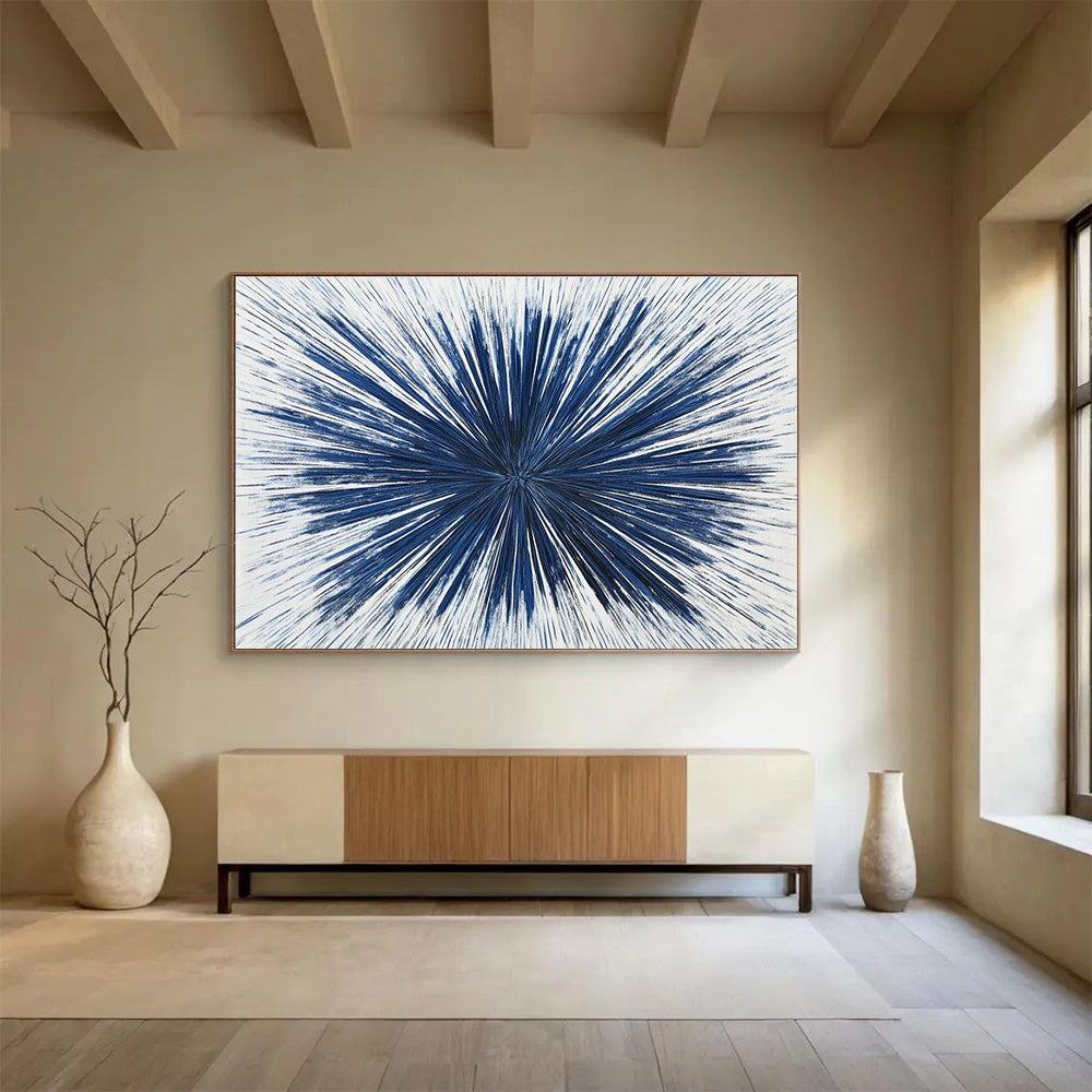 Blue White Radial - Burst Abstract Painting DYP022
