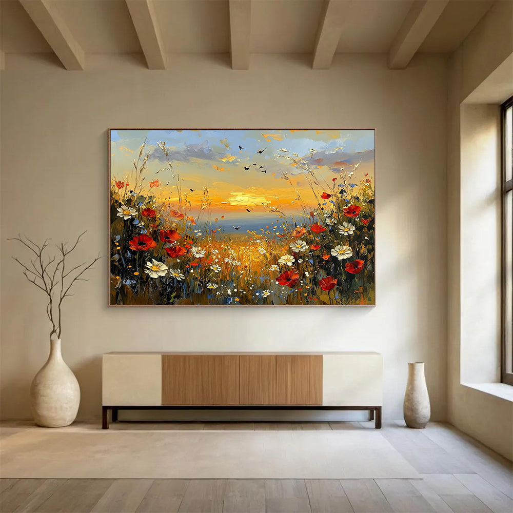 Flower Field Sunset - Impressionist Landscape Painting DYP056