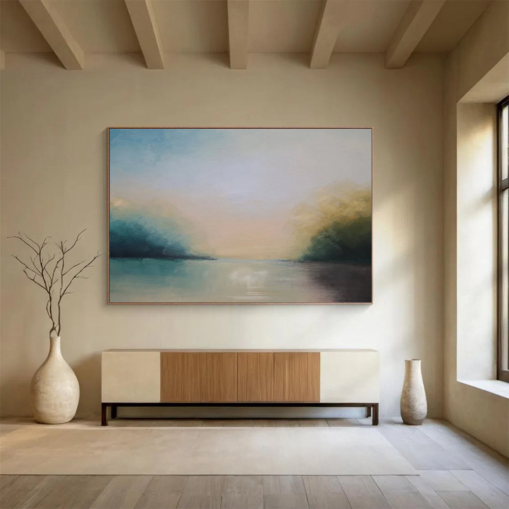 Soft Toned River Sky Abstract Painting THY014