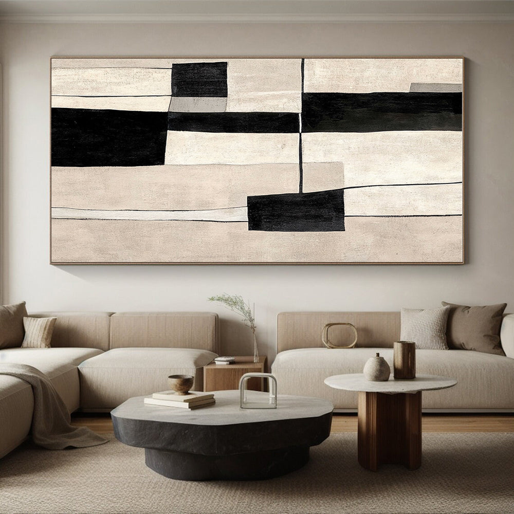 Black White Geometric Blocks Abstract Painting GER862