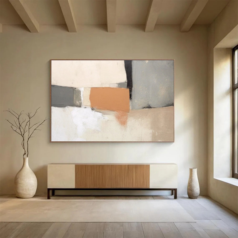 Beige Grey Orange Abstract Painting THY075