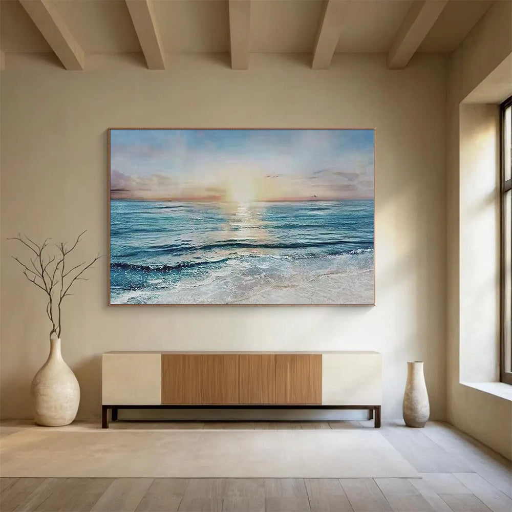 Seaside Sunset Serenity Abstract Painting with Warm Ocean Hues THY260