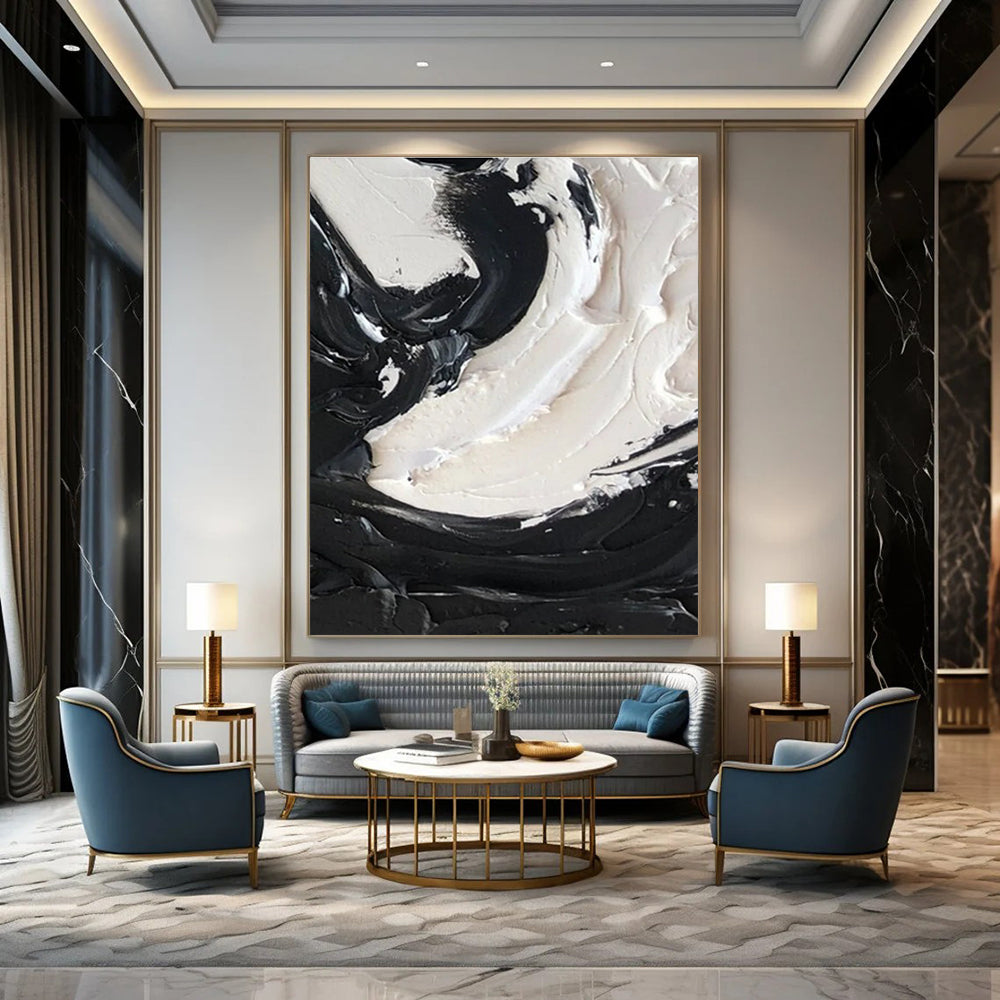 Black and White Intricate Swirl Textured Abstract Painting ADGE385