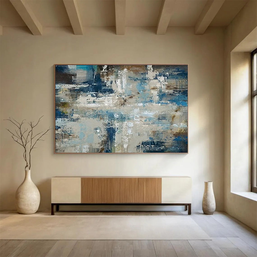 Blue Beige Abstract Textured Painting THY035