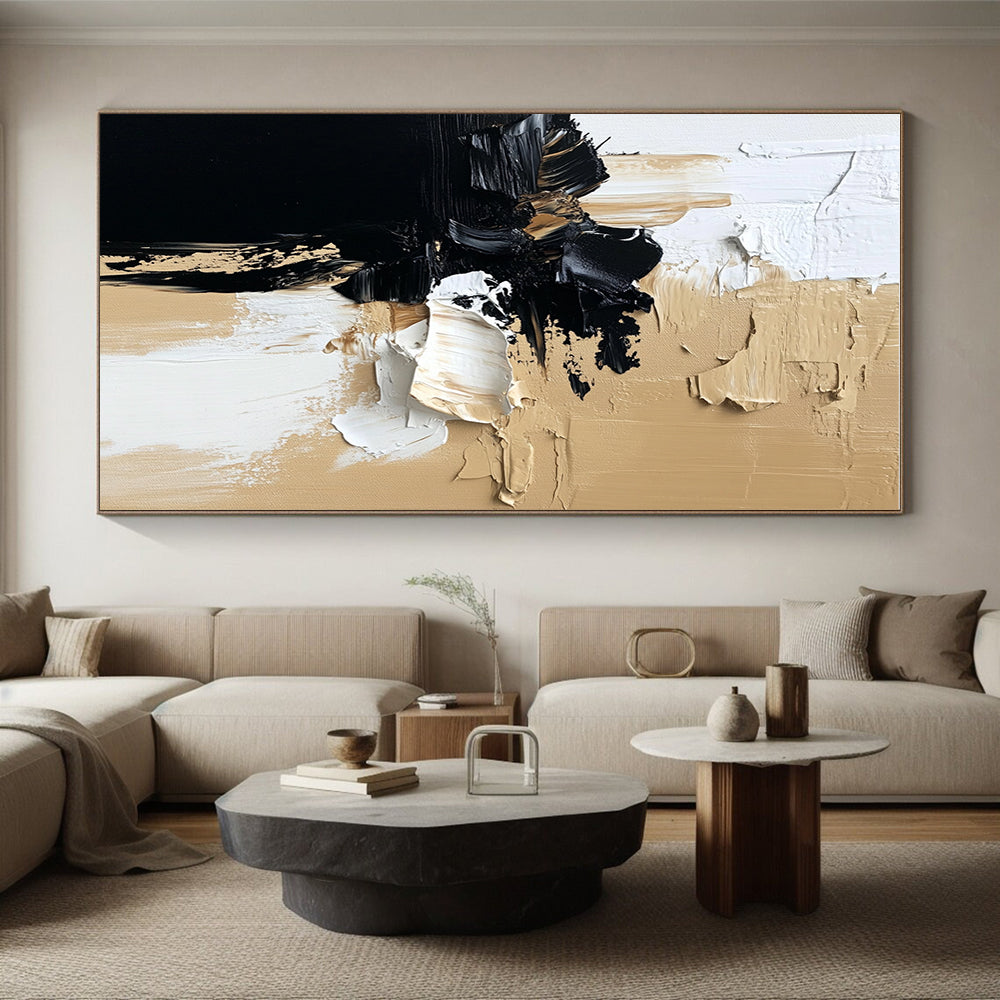Textured Neutral Abstract with Black White and Beige GER363