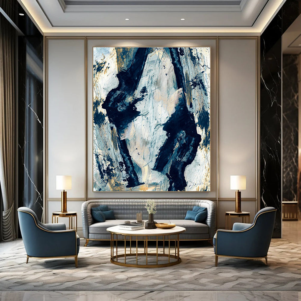 Blue Gold Abstract Strokes Painting ADGE244