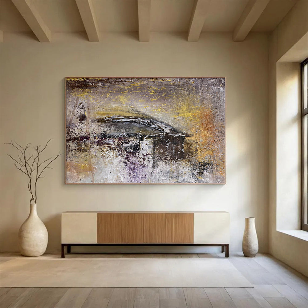 Gray Purple Abstract Painting with Muted - Mysterious Hues THY372